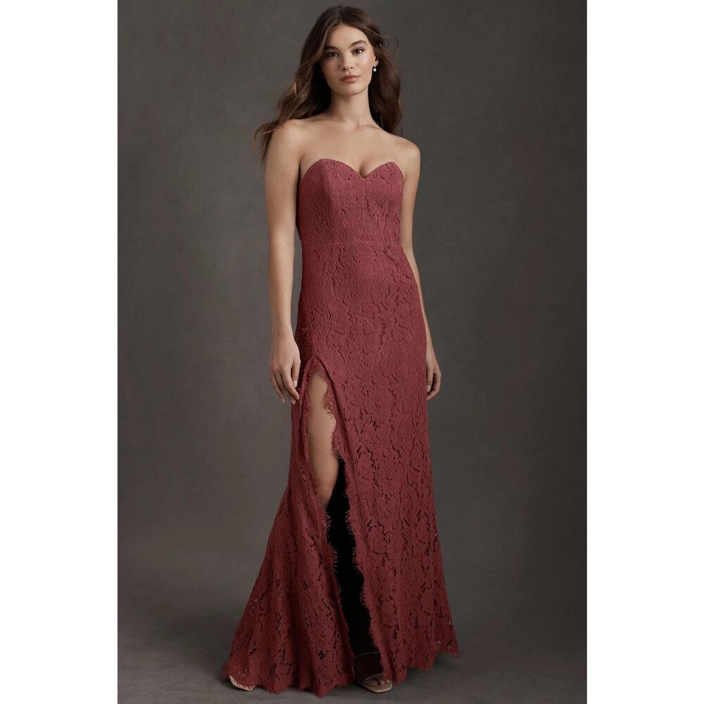 Anthropologie Strapless Lace Maxi Dress in Dusty Rose